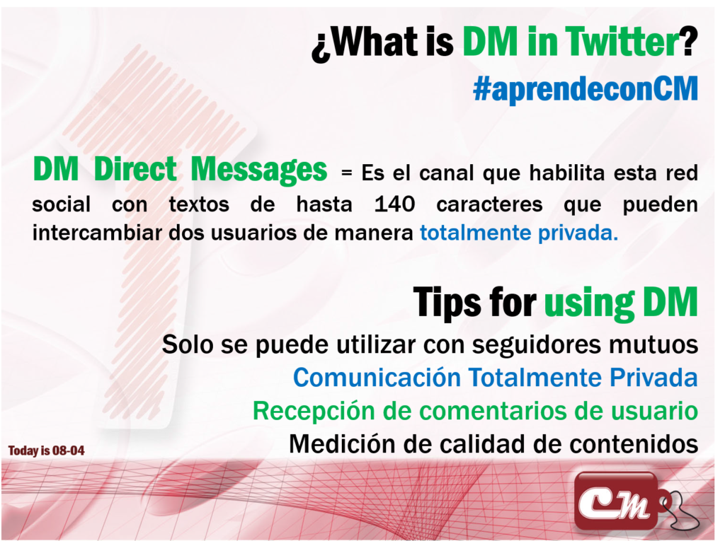 Tips for using DM
Solo se puede utilizar con seguidores mutuos
Comunicación Totalmente Privada
Recepción de comentarios de usuario
Medición de calidad de contenidos
