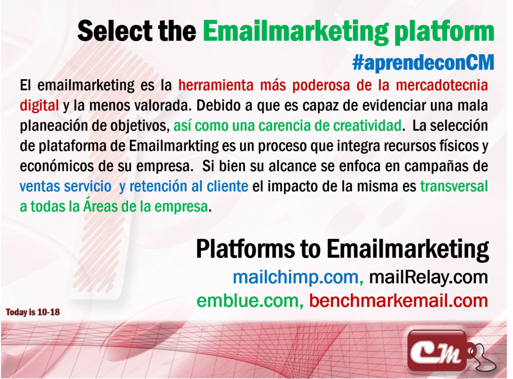 El emailmarketing es la herramienta más poderosa de la mercadotecnia digital y la menos valorada. Debido a que es capaz de evidenciar una mala planeación de objetivos, así como una carencia de creatividad....